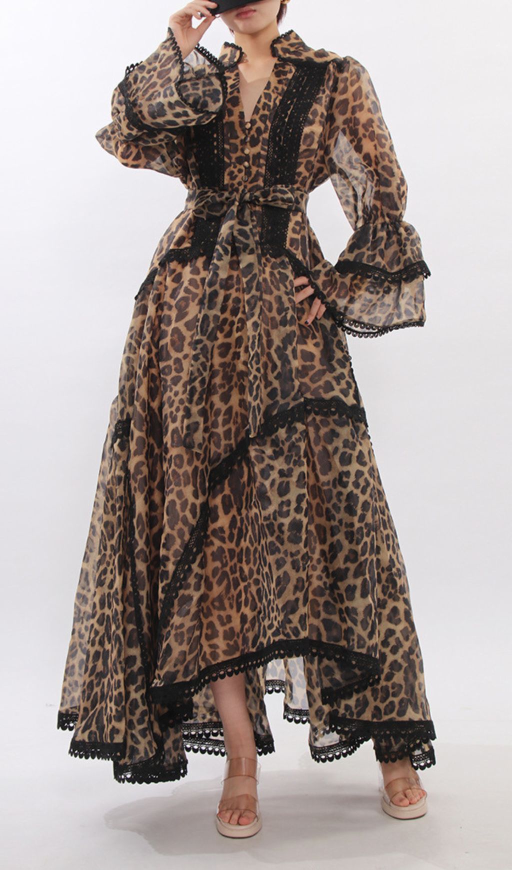 Jasna Women's Fierce Elegance Leopard Print Maxi Dress with Lace Trim