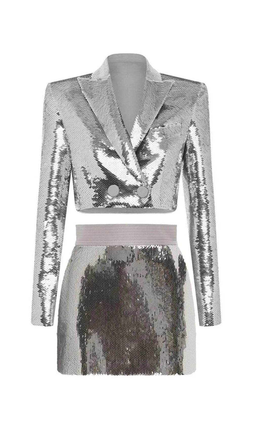 Sequin Short Two Pieces Suit In Sliver