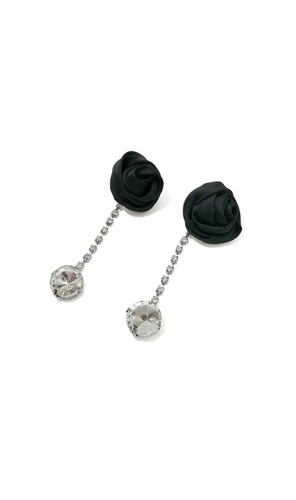Arianne Fabric Rose Rhinestone Drop Earrings
