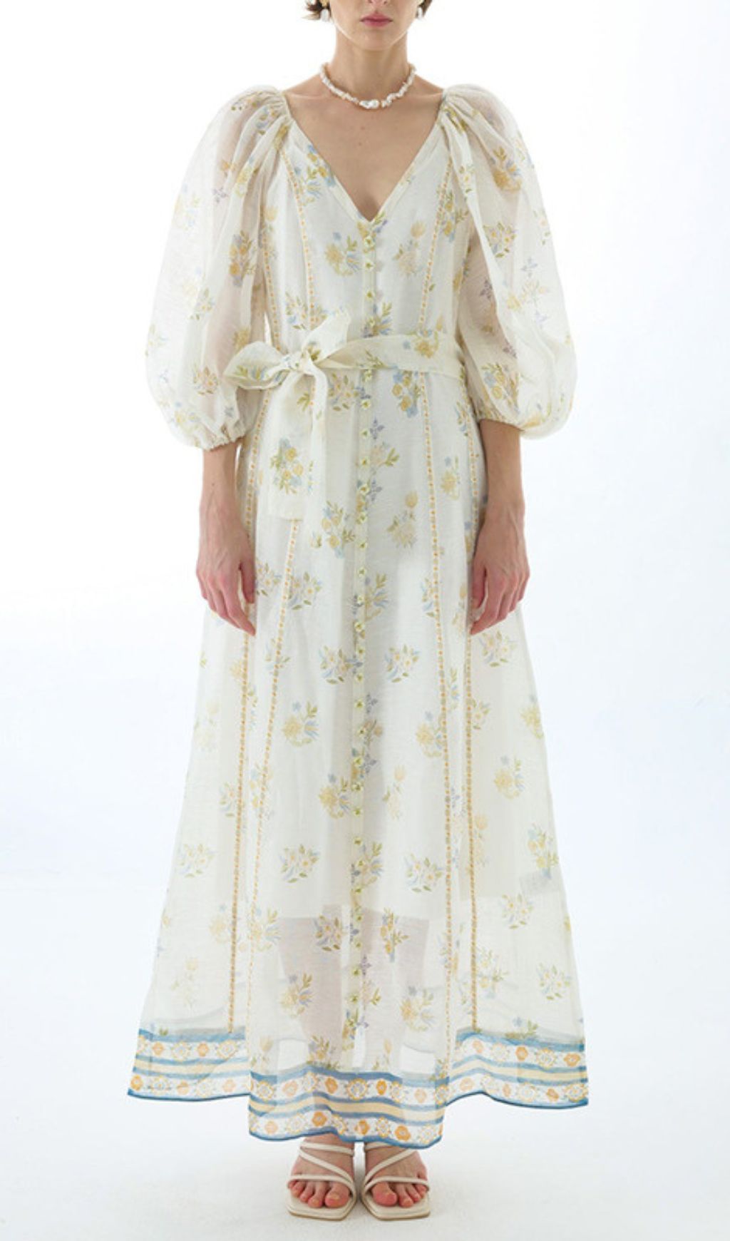 Jacobo Floral Puff Sleeve V-Neck Maxi Dress - Romantic Summer Elegance