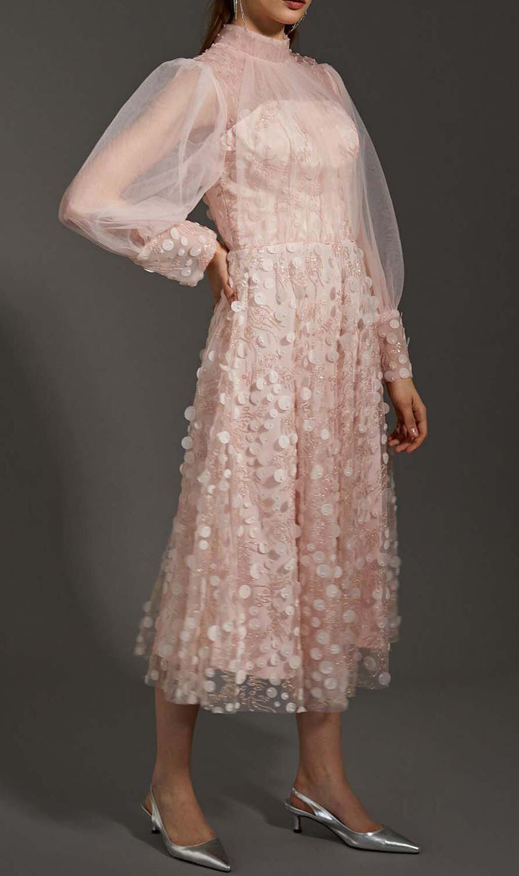 Sequin Mesh Tulle Midi Dress In Pink