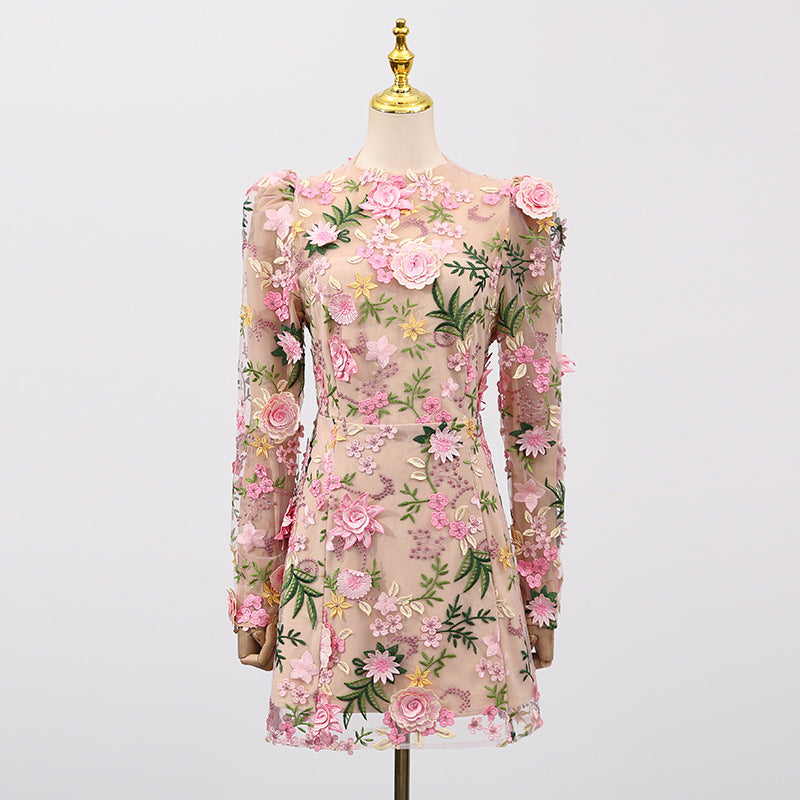 Emrys Flower Embroidery Long Sleeve Mini Dress