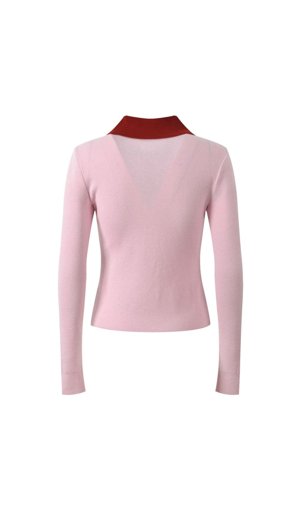 Haide Women's Chic Contrast Collar Long Sleeve Knit Polo Top