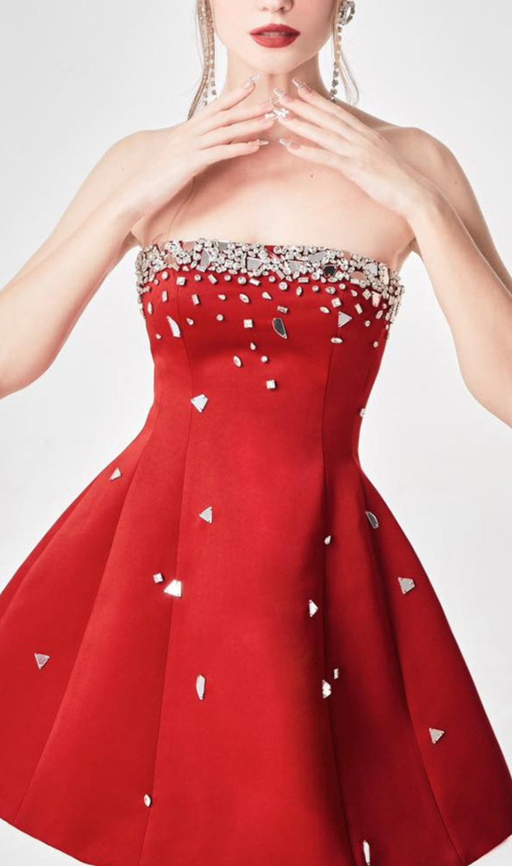 Amita Red Crystal Mini Dress