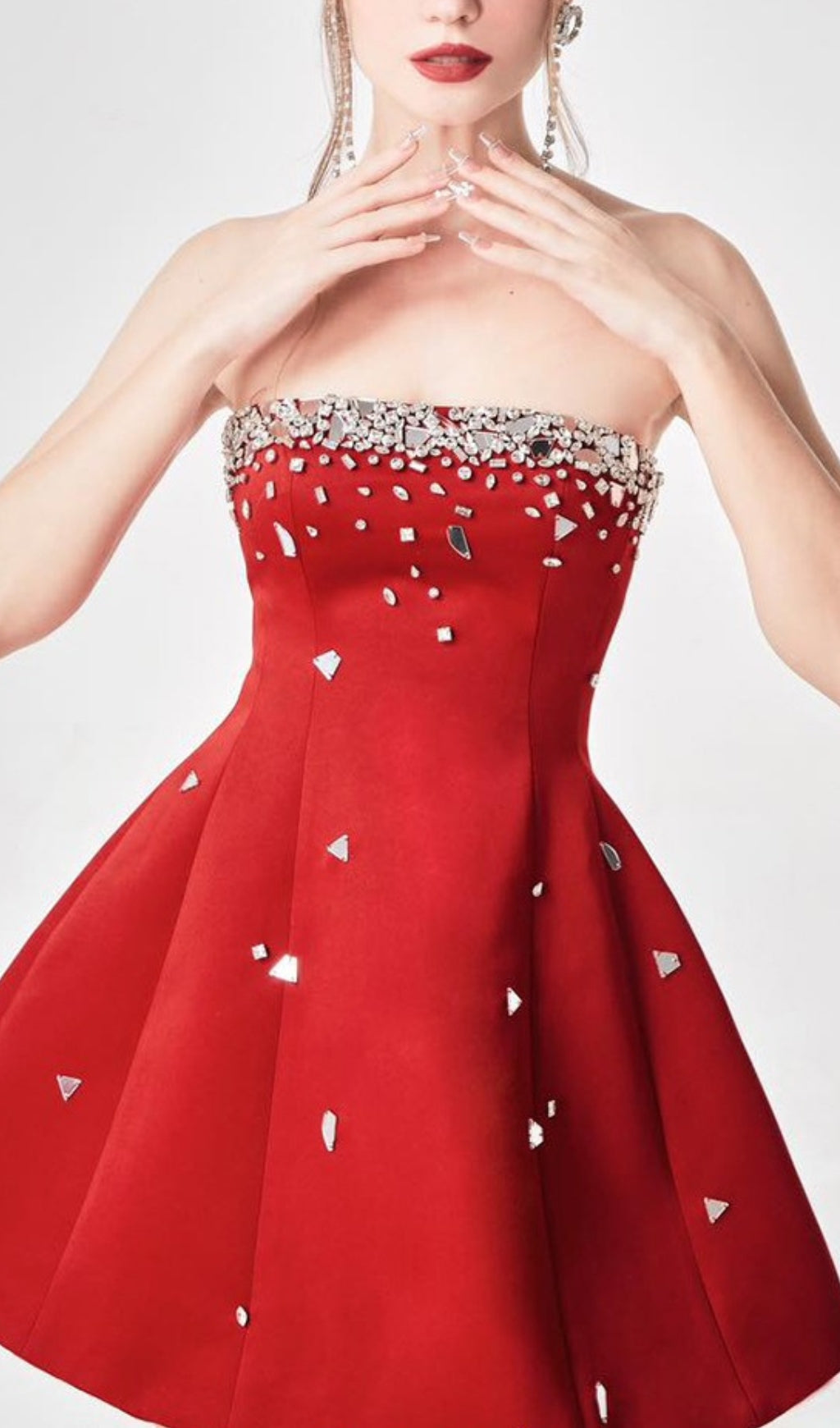 Amita Red Crystal Mini Dress
