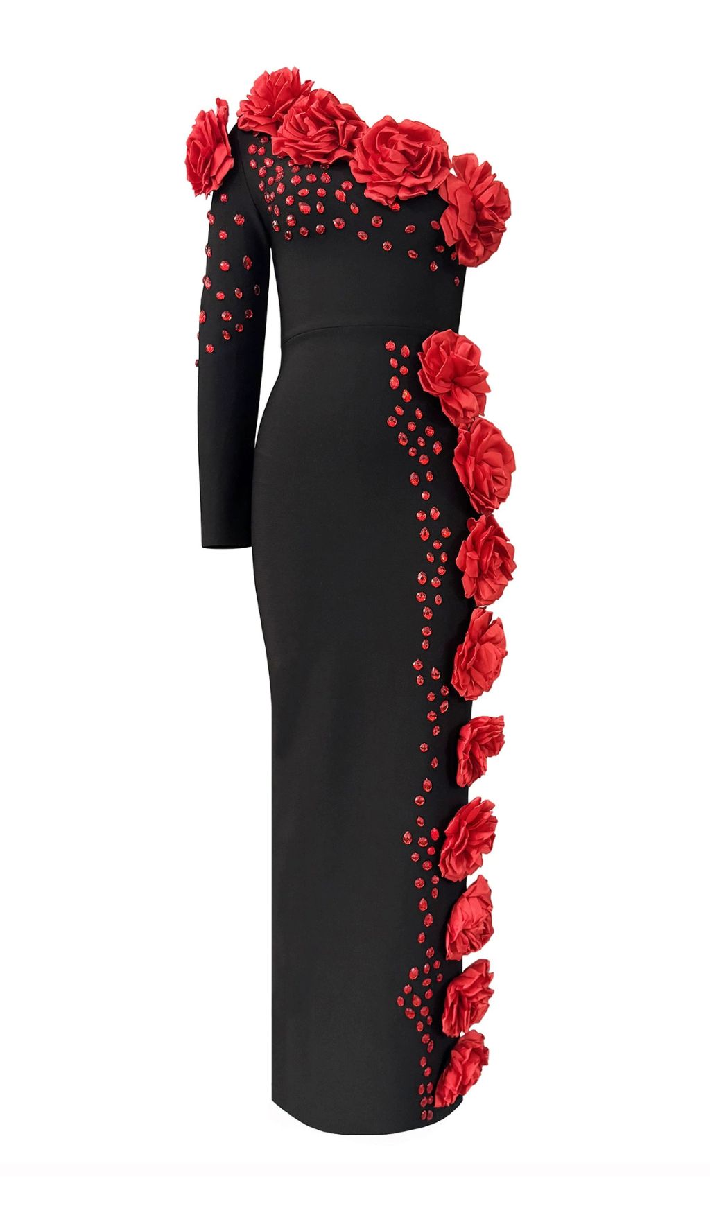 Giorgia Black Flower One-Shoulder Maxi Dress