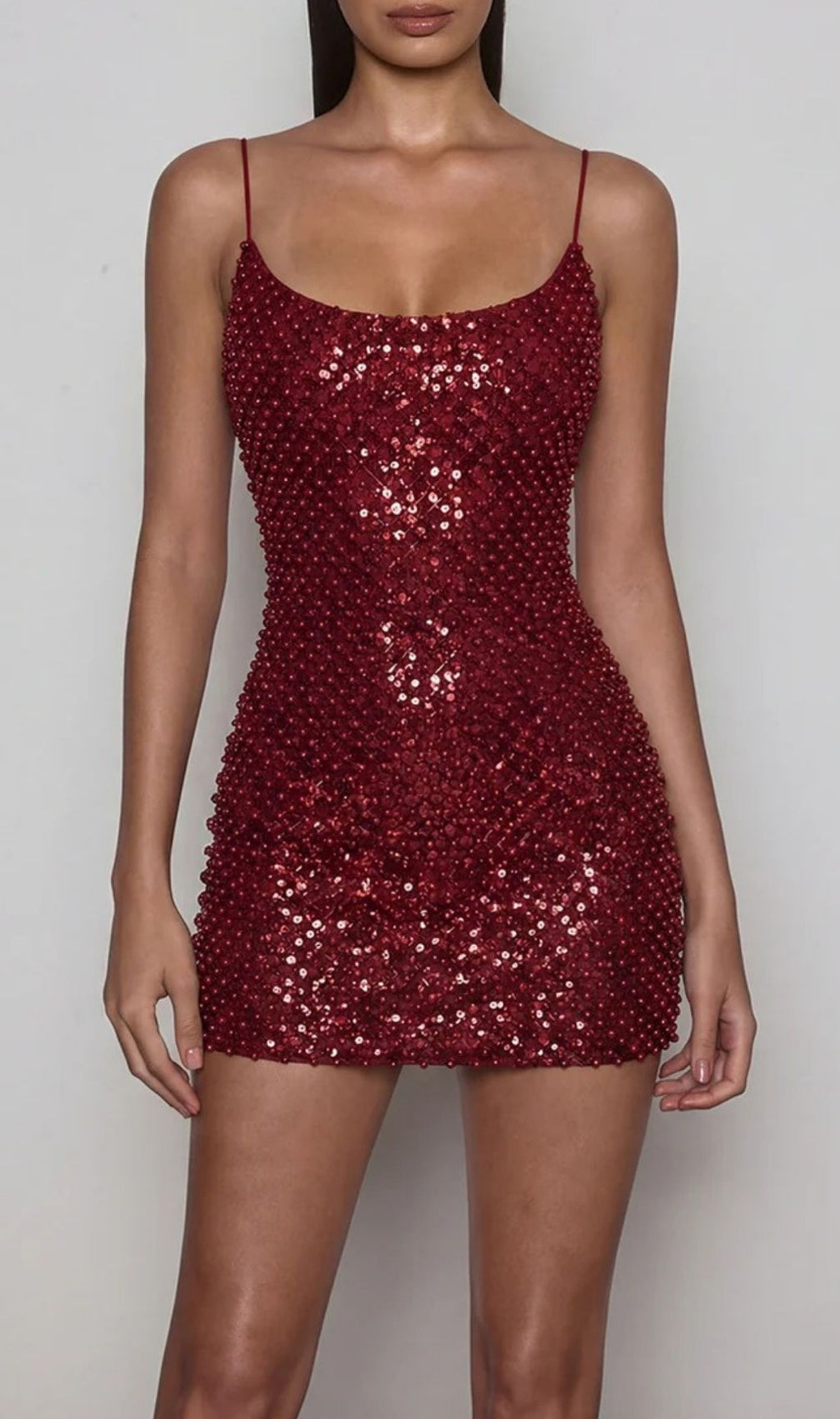 Draxely Dazzling Red Sequin & Bead Mini Dress | Spaghetti Strap Party Gown