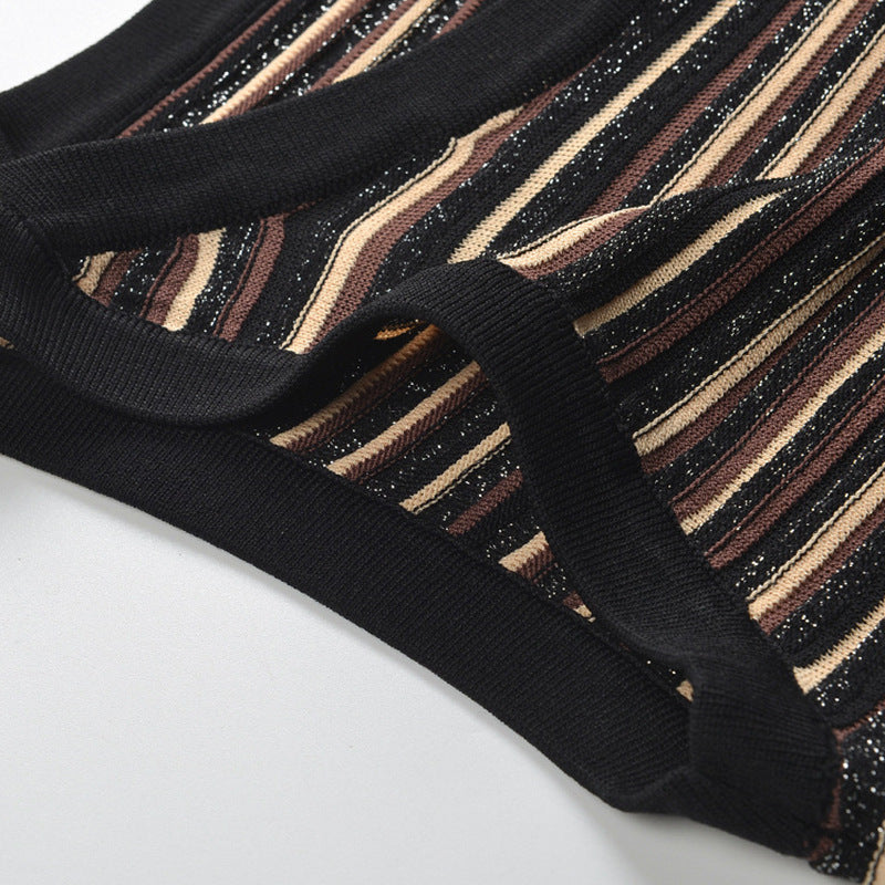 Jamaica Coffee Striped Knit Maxi Dress - Effortless Sleeveless Elegance