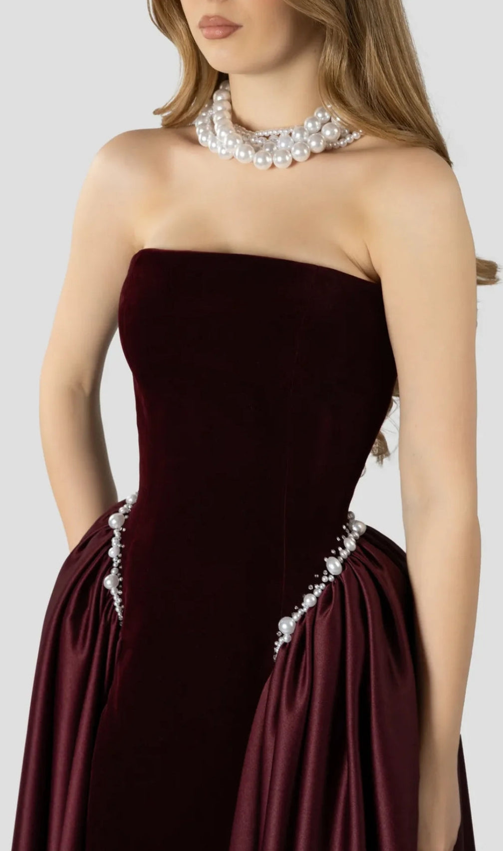Diva Burgundy Strapless Maxi Dress