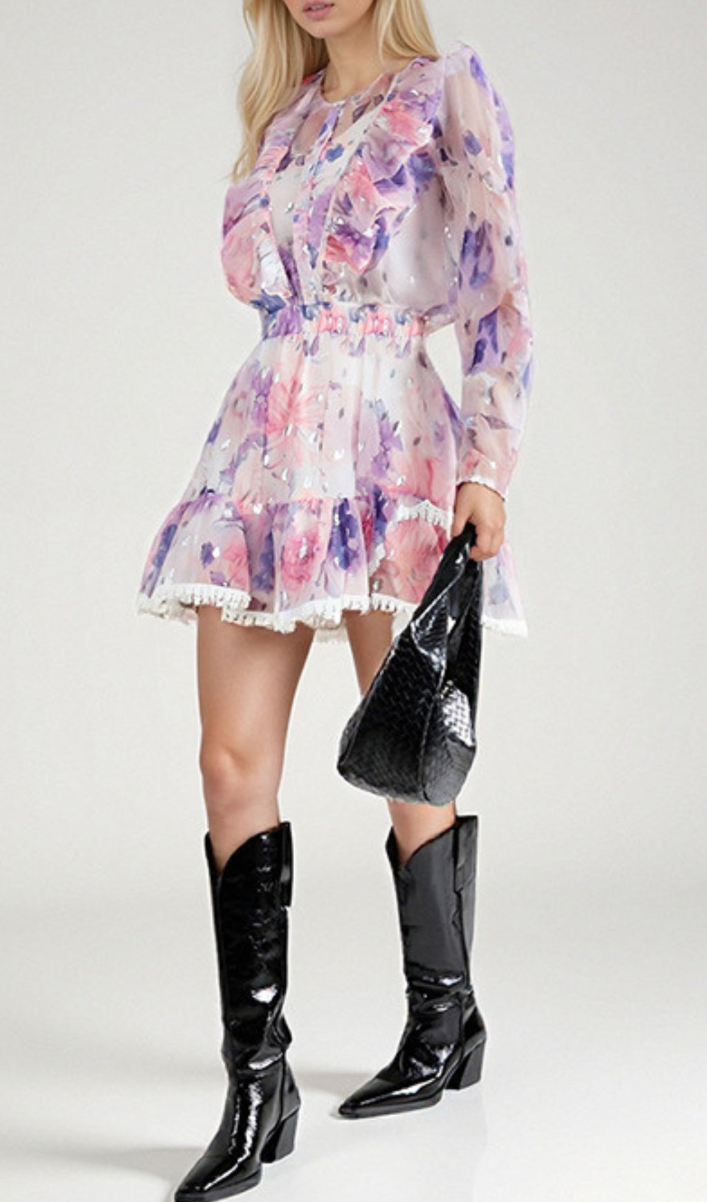 Elvina Purple Ruffle Printed Skirt Set