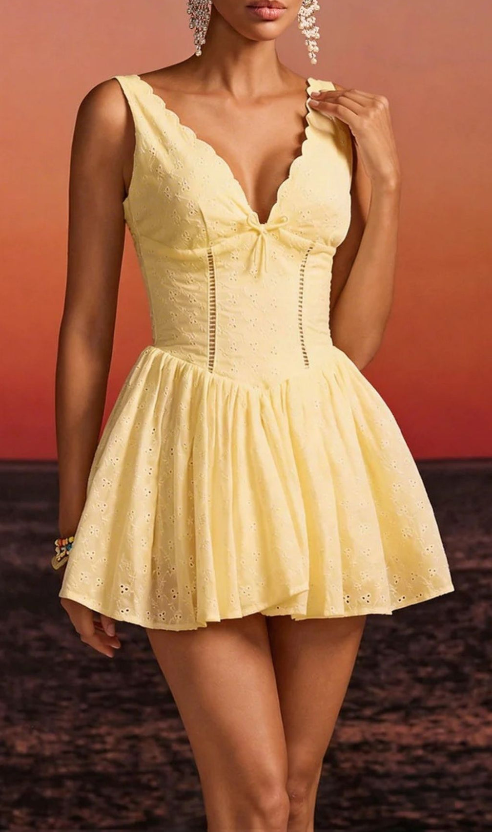 Firoth Glamorous Yellow Floral V-Neck Mini Dress - Summer Soirée Ready