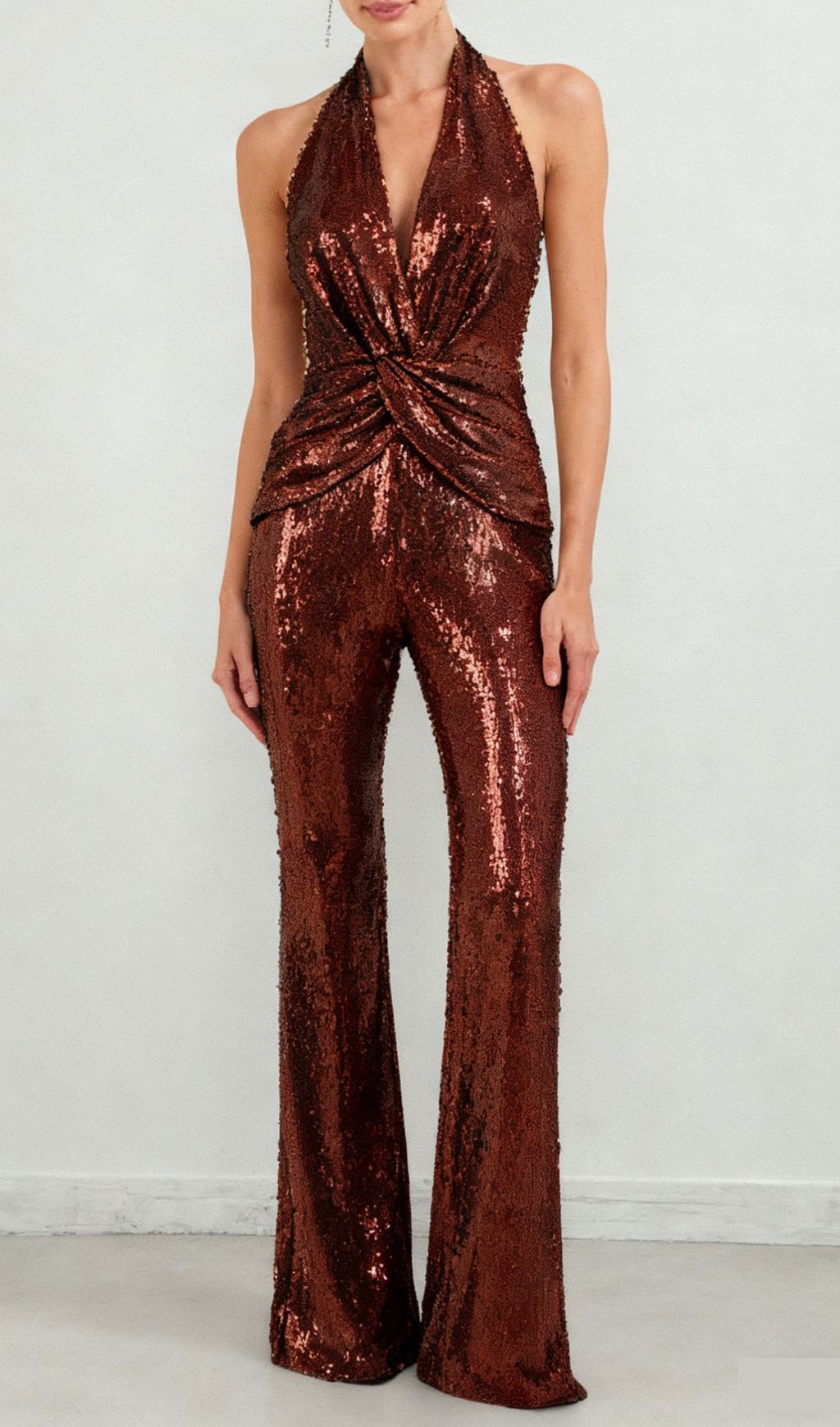 Ikram Glamorous Sequin Halter Jumpsuit for Women | Party & Evening Wear