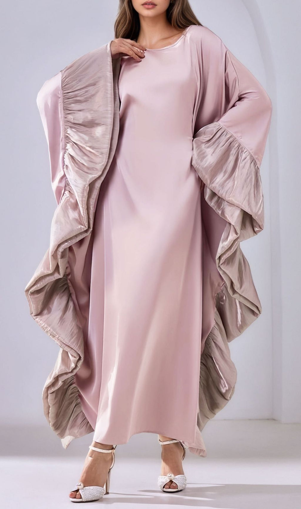Kirklynn Pink Batwing Sleeve Maxi Dress