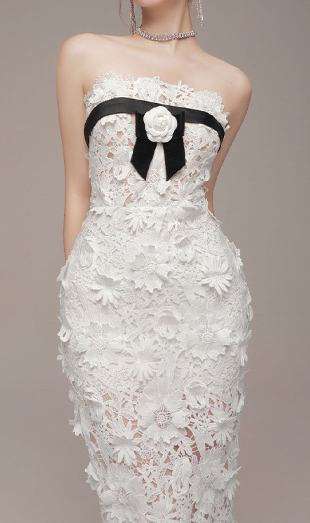 Eviana White Strapless Flower Embroidery Maxi Dress