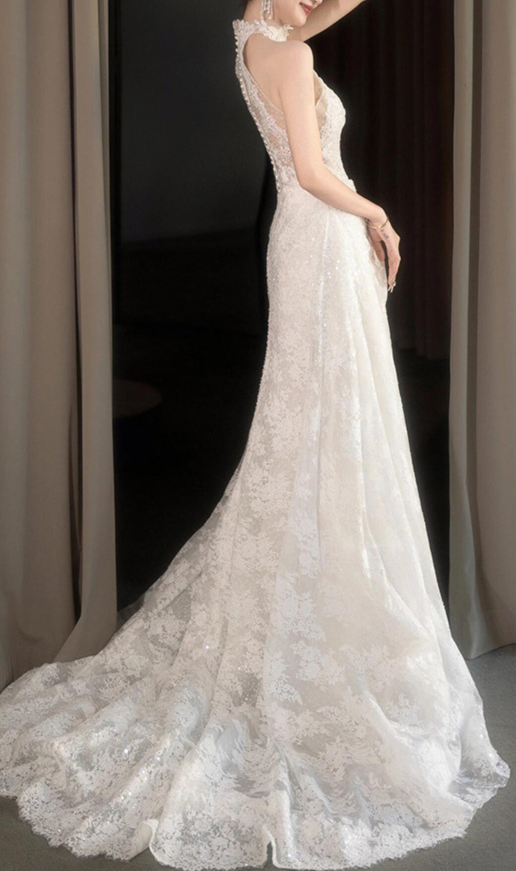 Dayanara White Halter Lace Wedding Dress