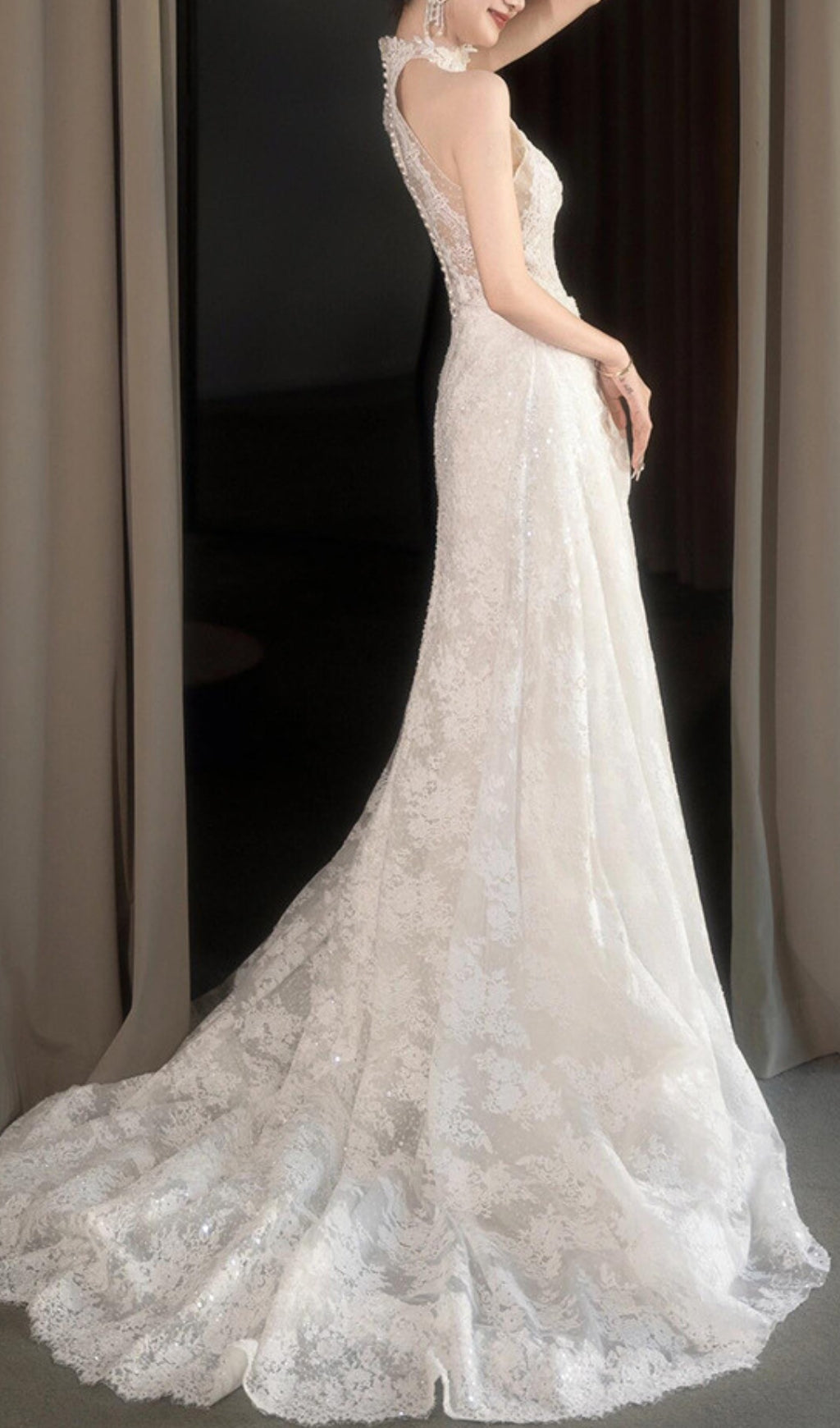 Dayanara White Halter Lace Wedding Dress