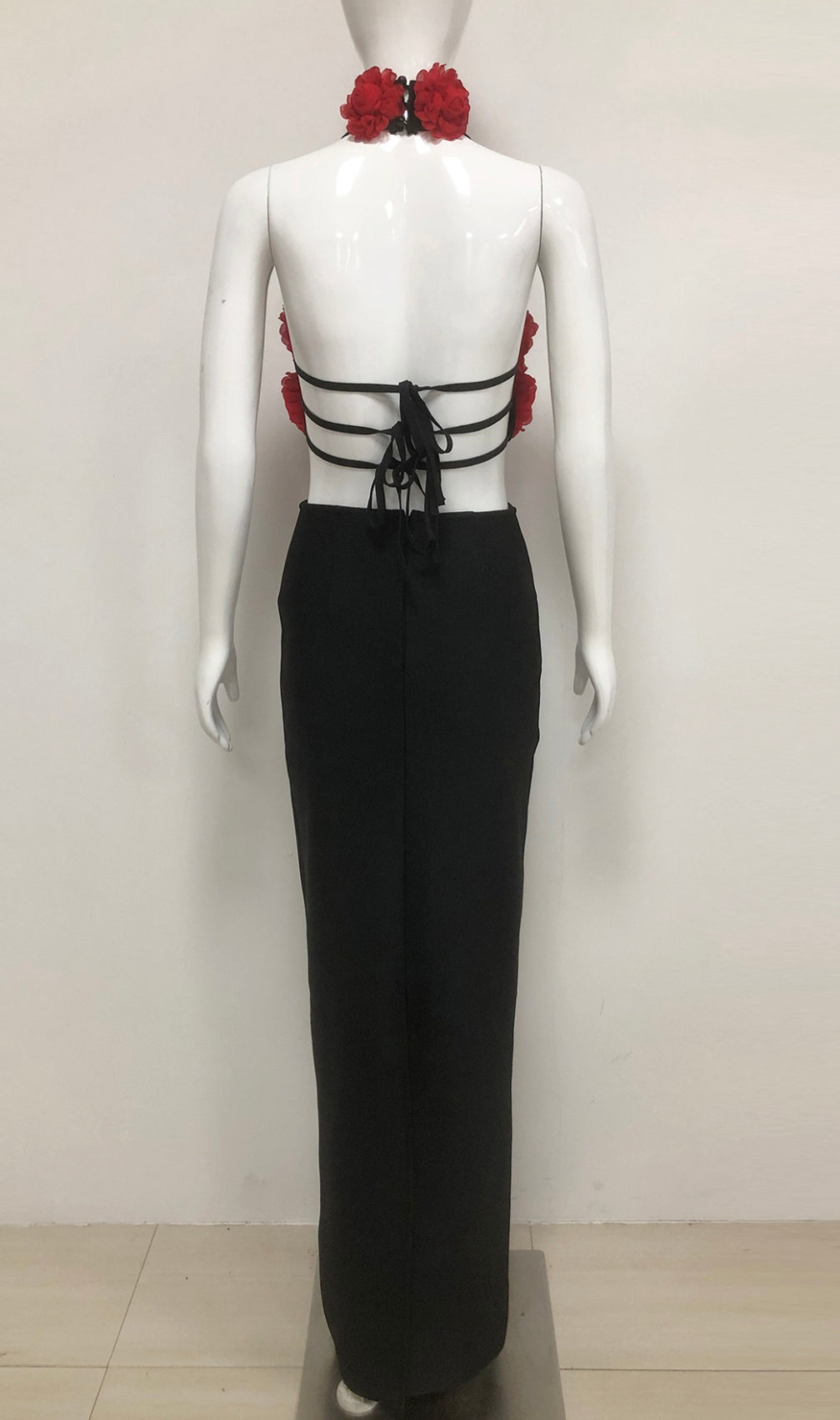 Eydie Black Halter Flower Bandage Maxi Dress