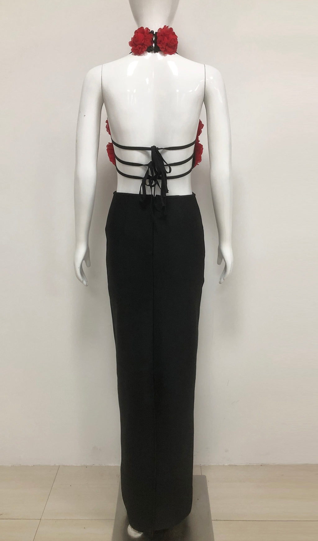 Eydie Black Halter Flower Bandage Maxi Dress