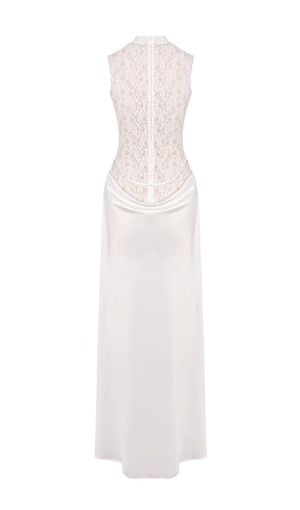 Jazmín Ethereal White Lace & Satin Maxi Dress - Modern Bridal, Gala & Special Occasion Gown