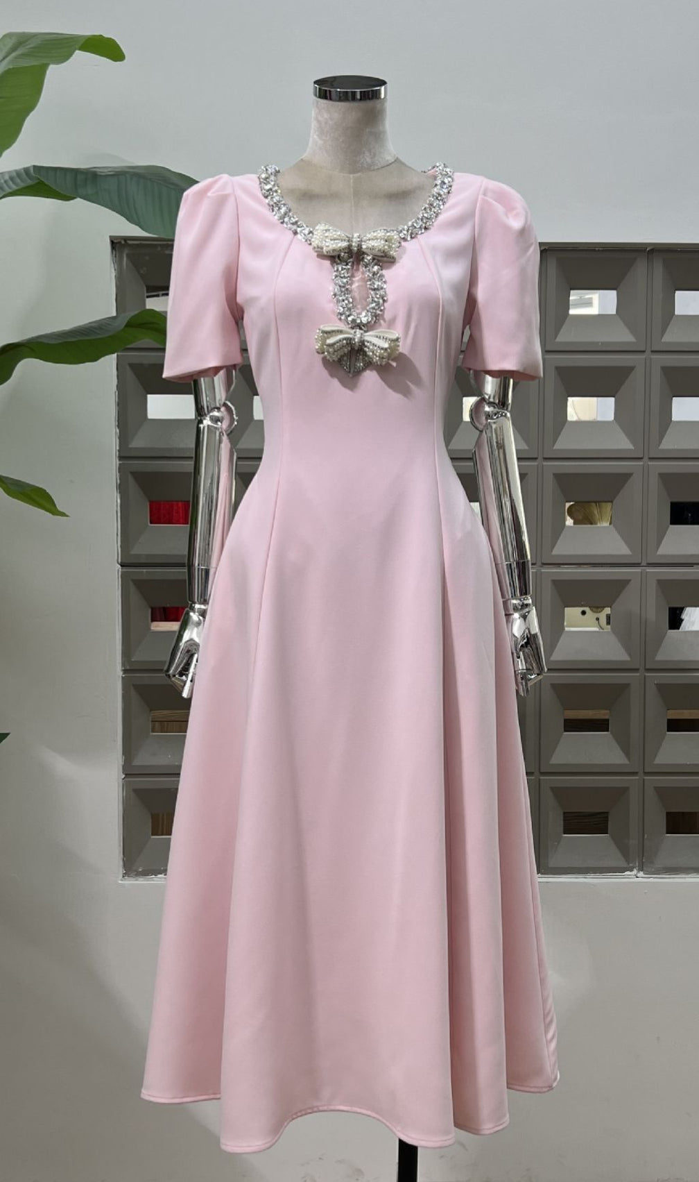 Faizah Bow Diamond Beaded Midi Dress