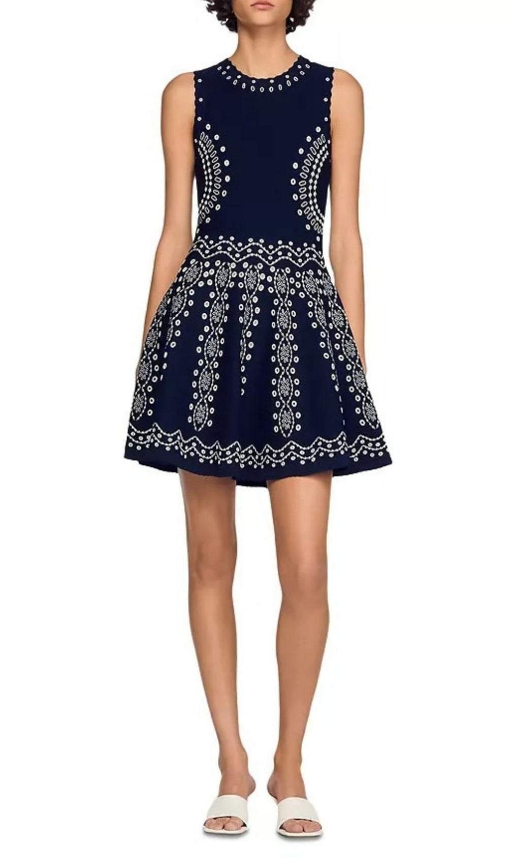 Capri Chic Navy & White Geometric Knit Fit & Flare Dress