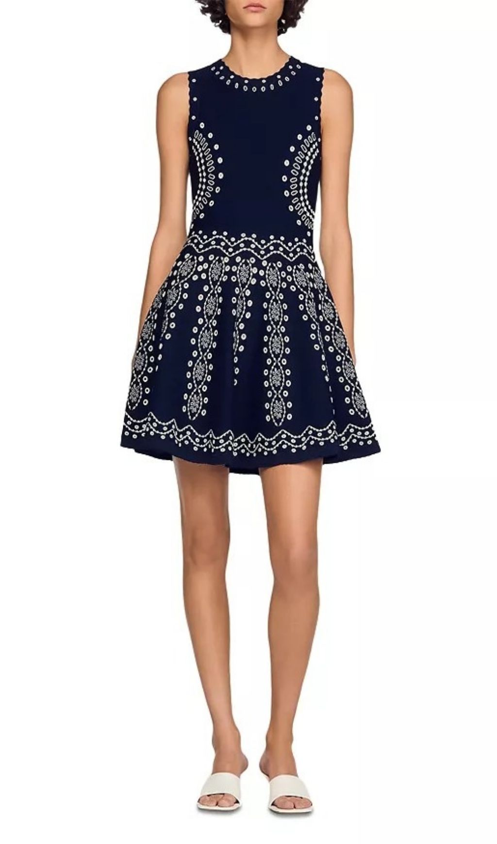 Capri Chic Navy & White Geometric Knit Fit & Flare Dress