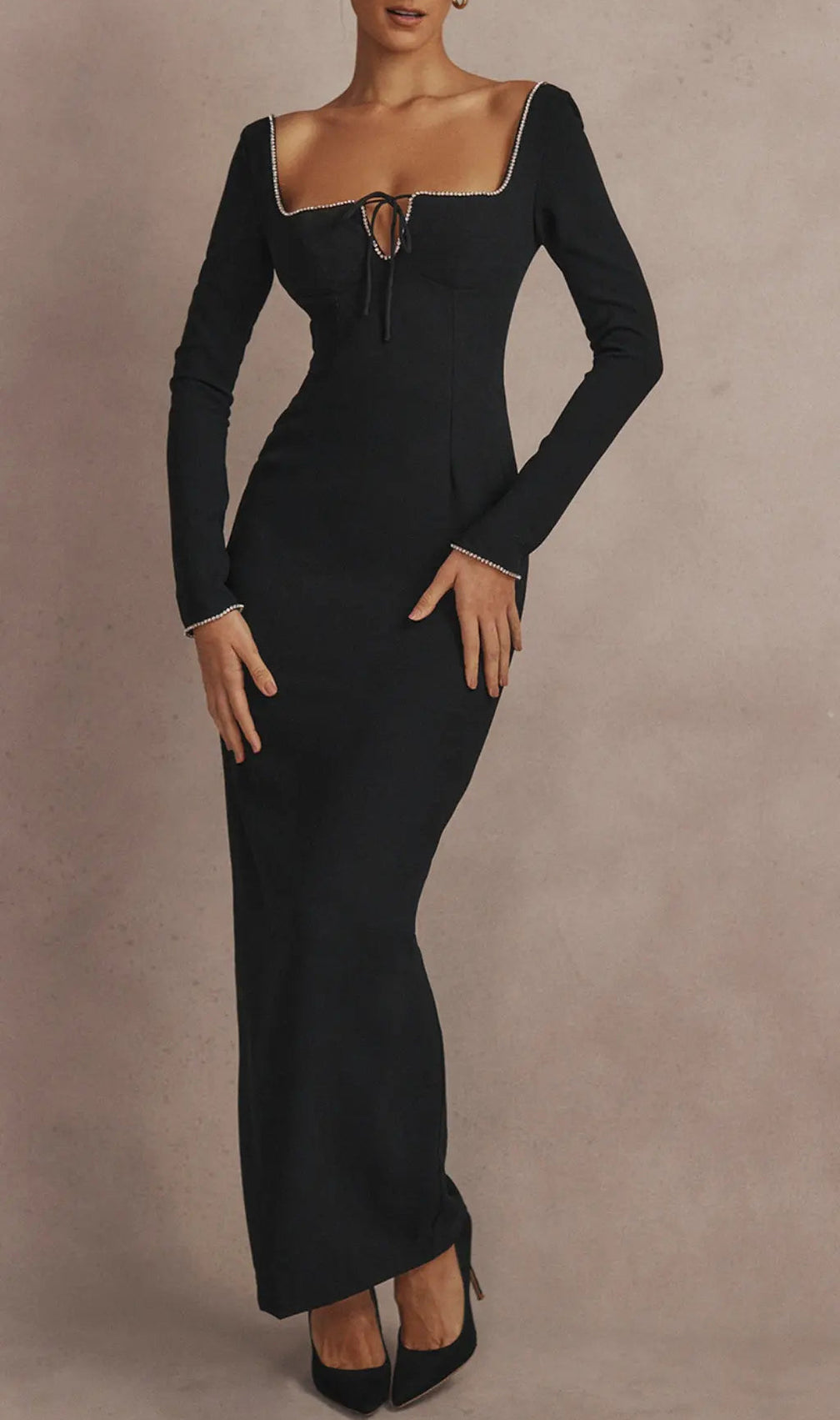 Black Crystal Embellished Maxi Dress