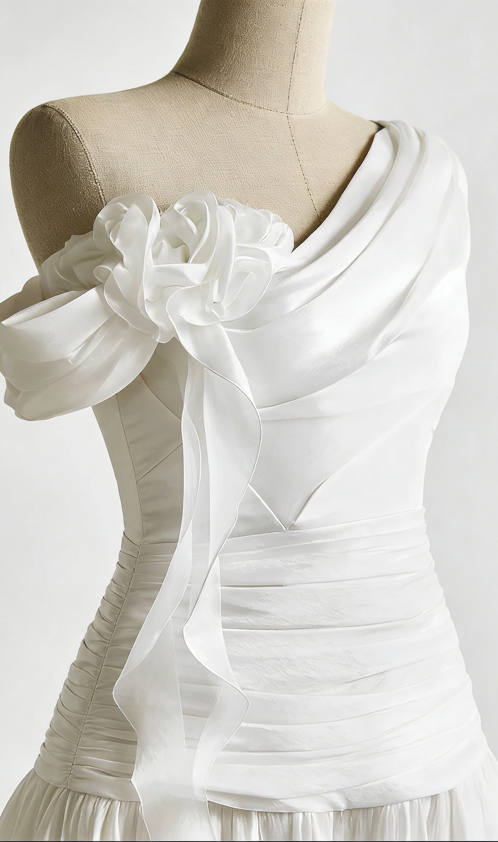 One-Shoulder 3D Flower Ruched Maxi Dress