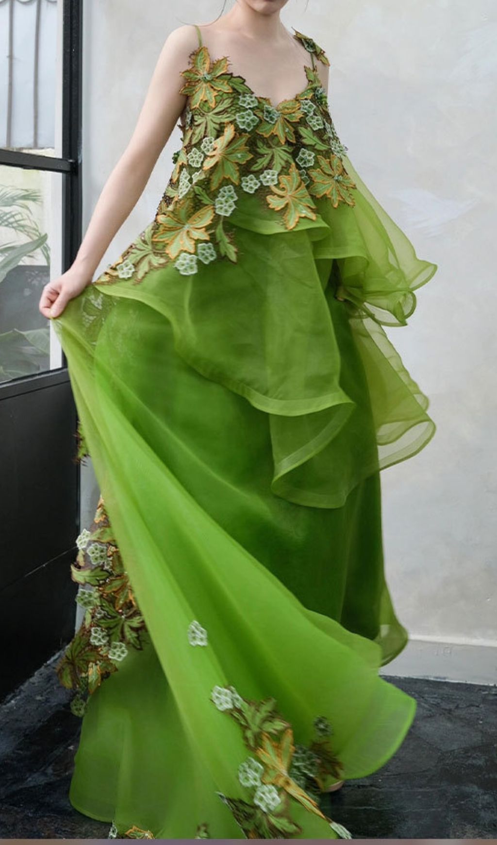 Kenda Enchanted Forest Embellished Green Maxi Gown