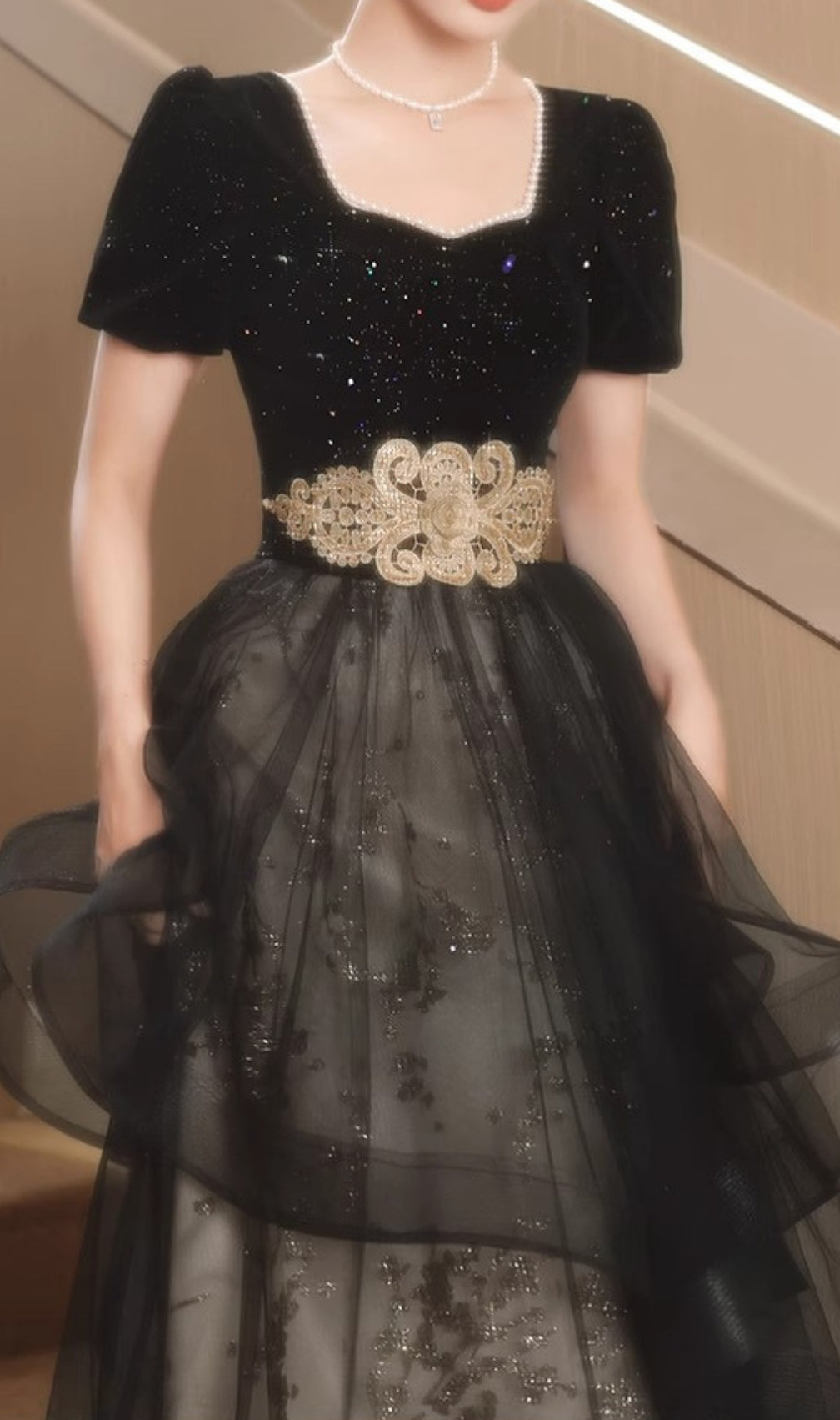 Chisuzu Black Sequin Mesh Maxi Dress