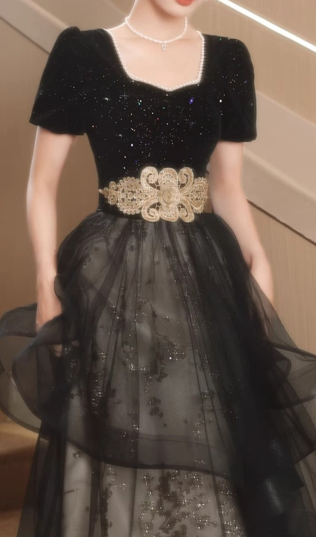 Chisuzu Black Sequin Mesh Maxi Dress