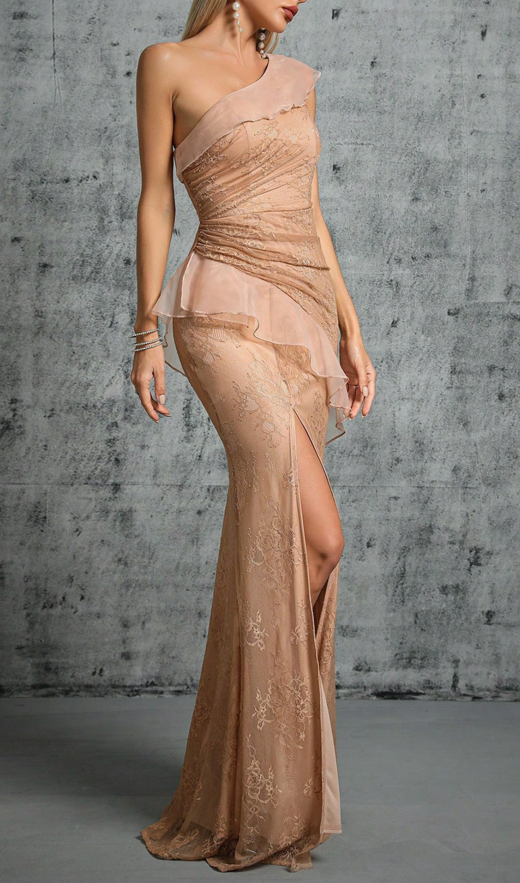 Genevra One-Shoulder Mesh Maxi Dress