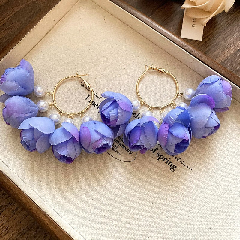 Ginnifer Periwinkle Floral & Pearl Dangle Hoop Earrings