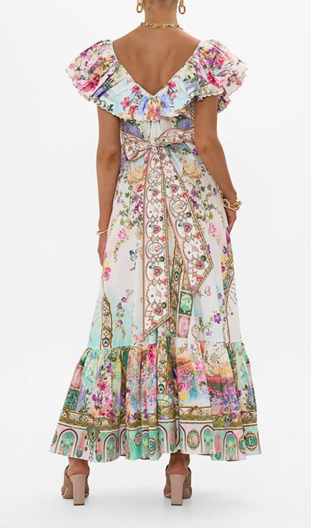 Girija Deep V-Neck Floral Printed Maxi Dress