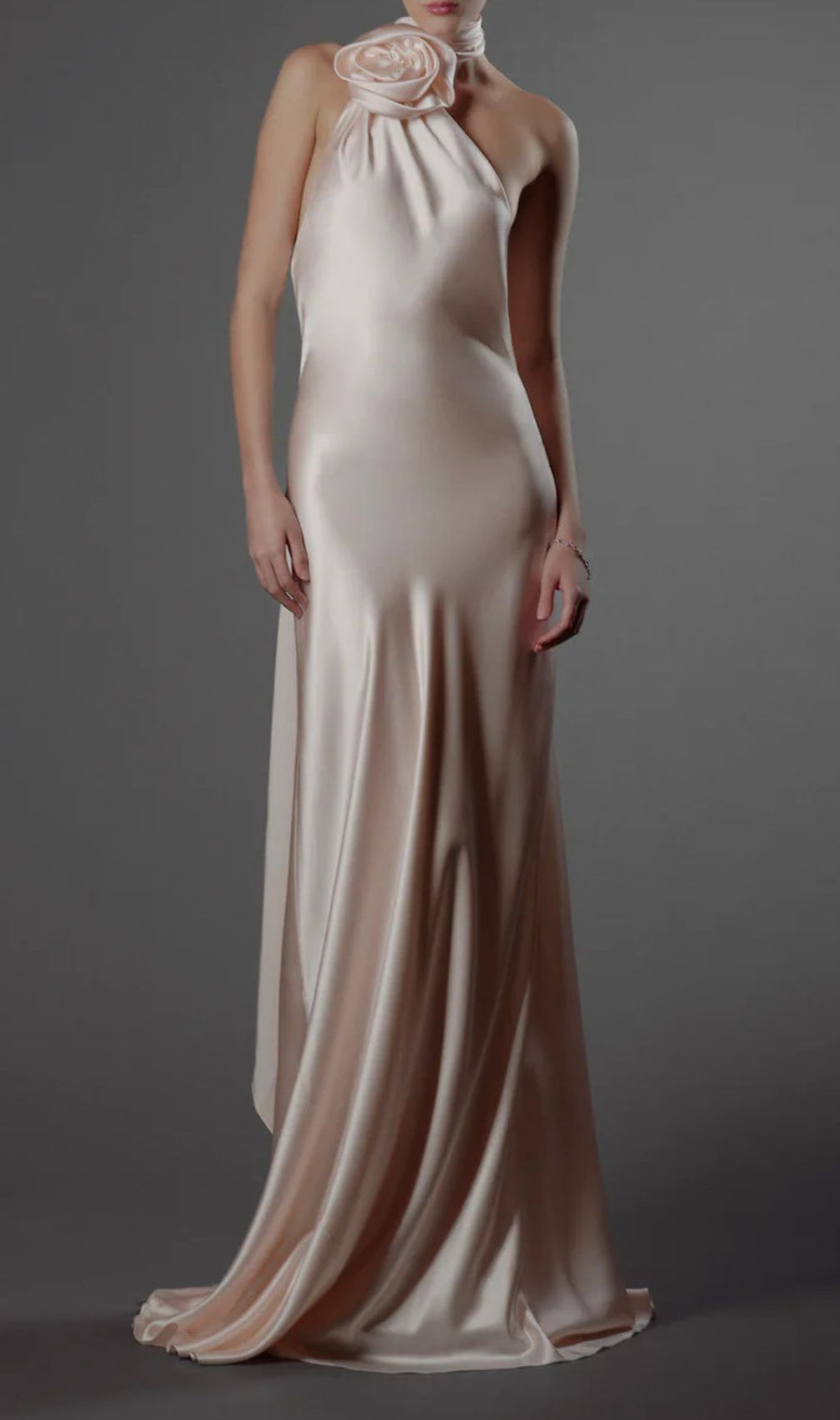 Carmelo Pink Flower Halter Maxi Dress