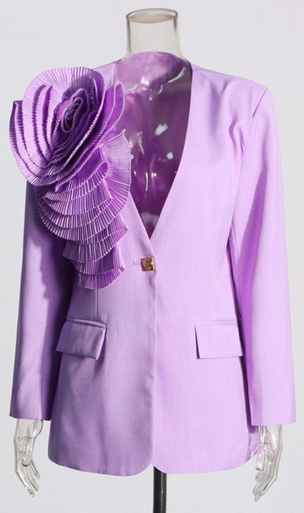Idella Statement Pleated Flower Blazer - Chic Lavender Tailored Jacket
