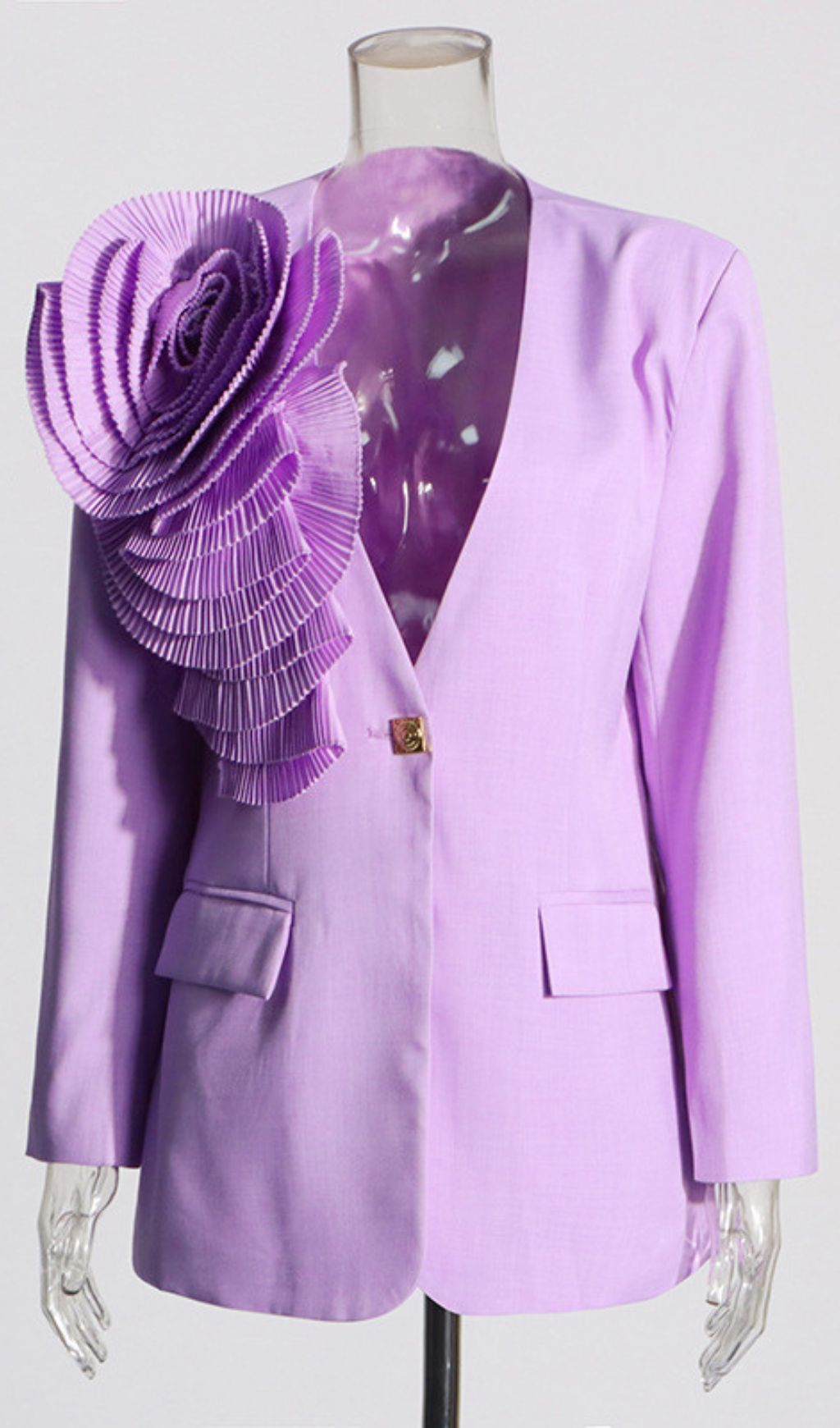 Idella Statement Pleated Flower Blazer - Chic Lavender Tailored Jacket