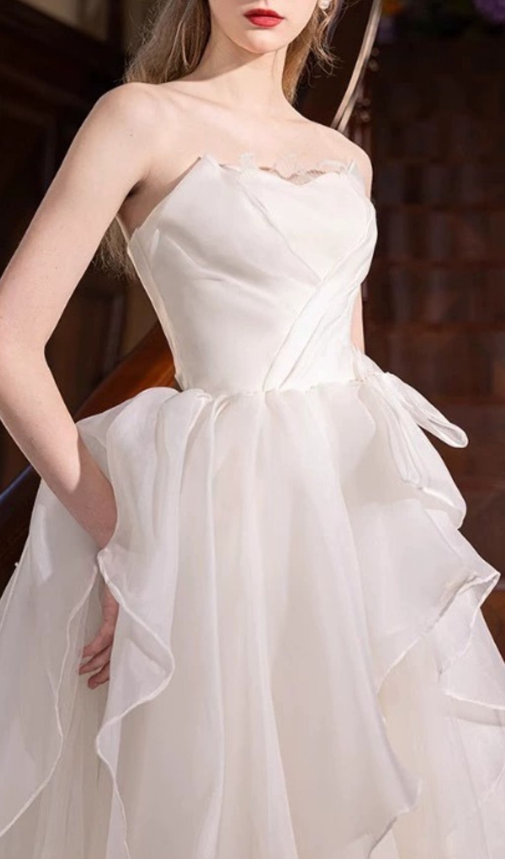 Karlie Ethereal White Strapless Ruffle Mesh Maxi Dress - Perfect for Bridal Events & Summer Galas