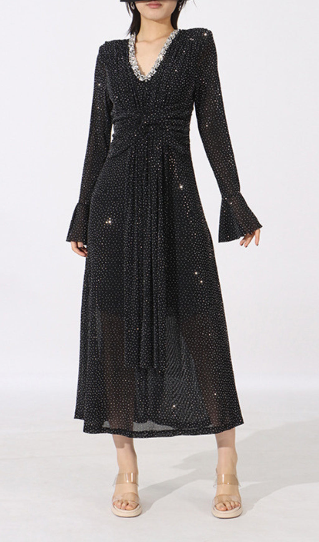 Encarna Black Diamond Long Sleeve Midi Dress