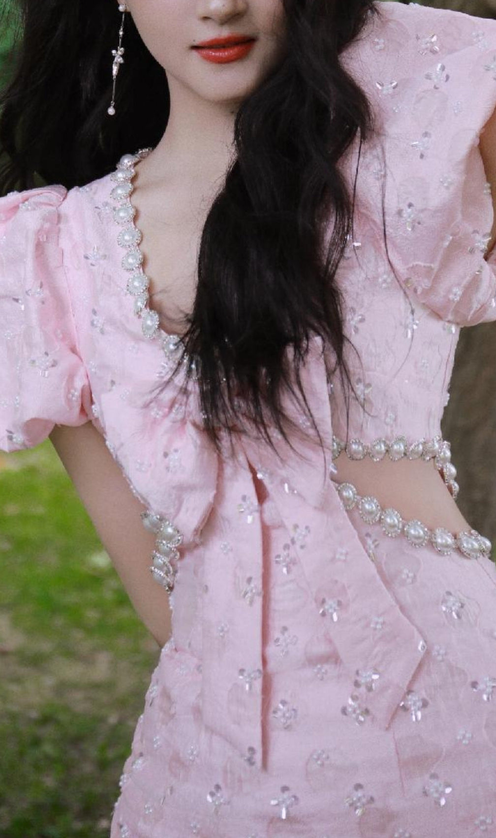 Ataret Pearl Bow Mini Dress