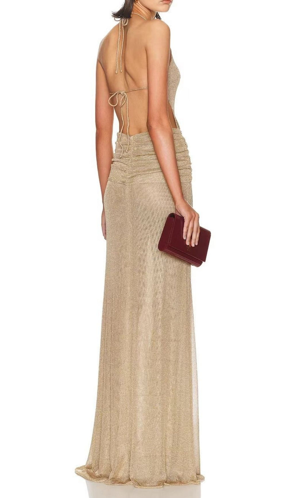 Ketaki Shimmering Halter Ruched Maxi Dress - Elegant Evening Gown