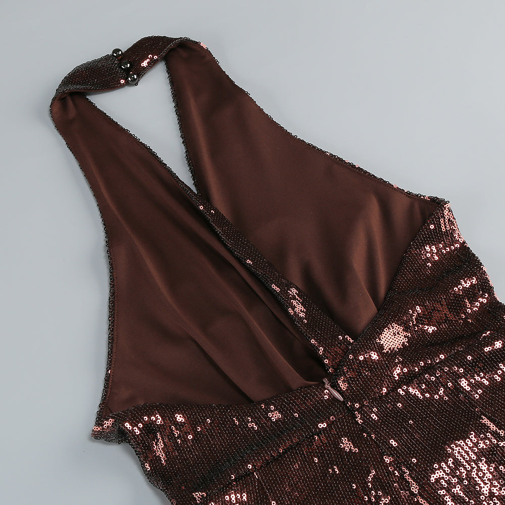 Ikram Glamorous Sequin Halter Jumpsuit for Women | Party & Evening Wear