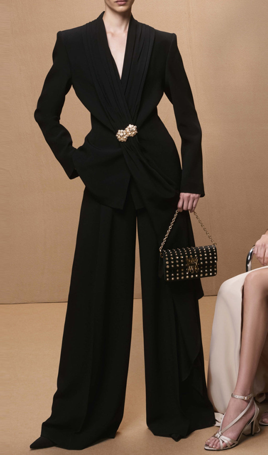 Bente Black Pleated Jacket & Trousers Set