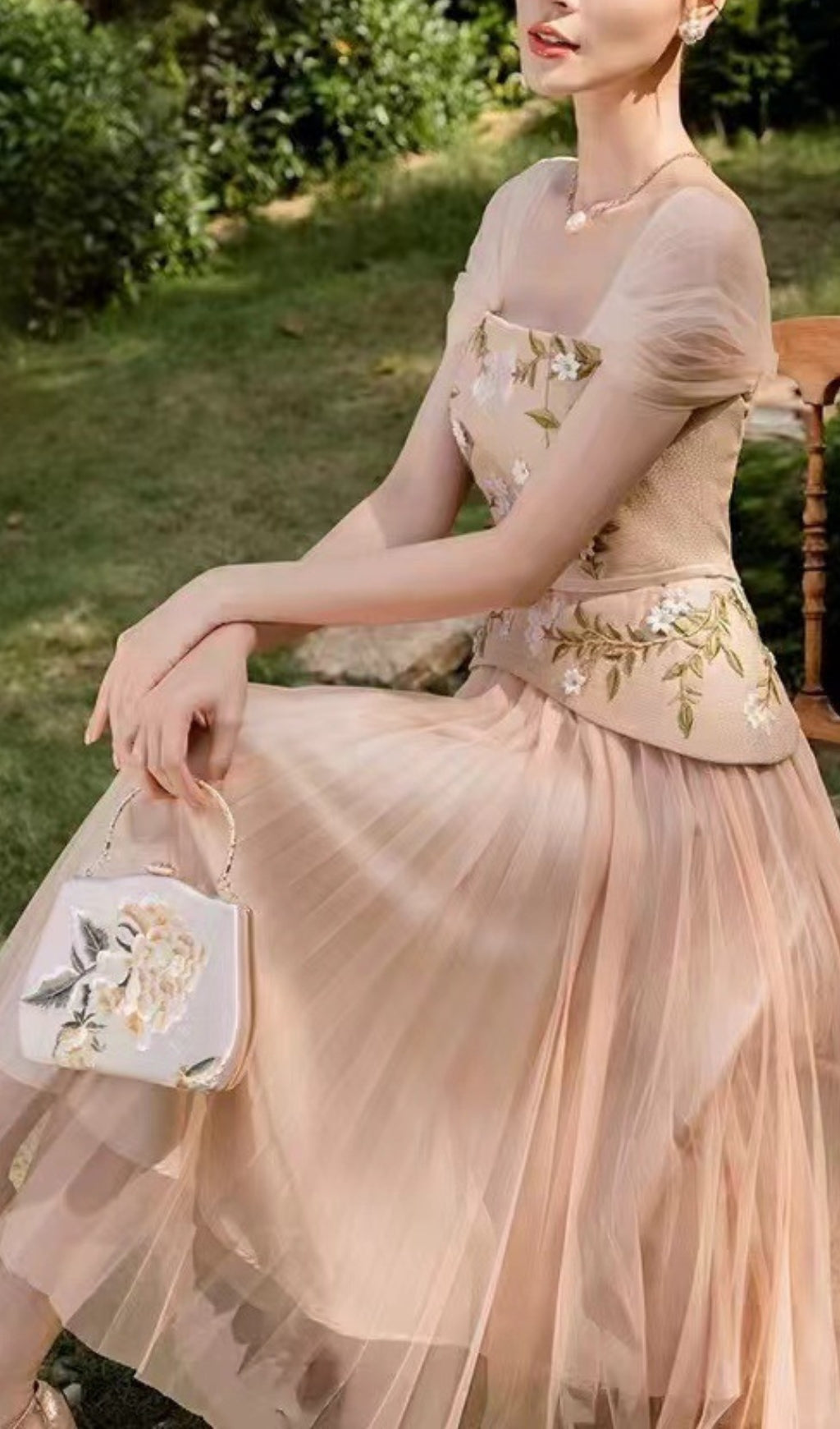 Brice Embroidery Flower Midi Dress