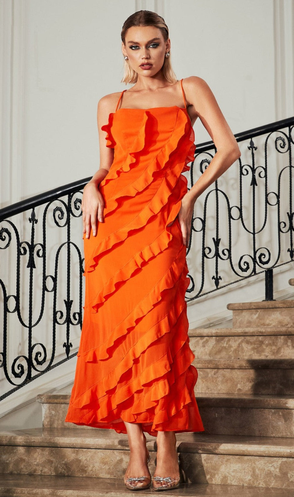 Lace Up Ruffle Straight Dress