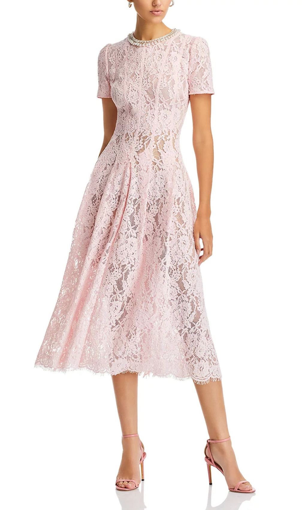 Pink Lace Embellished Midi Dress