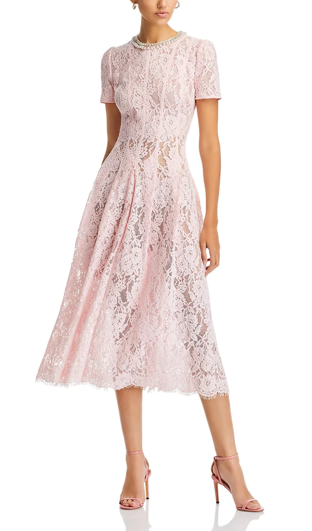 Pink Lace Embellished Midi Dress