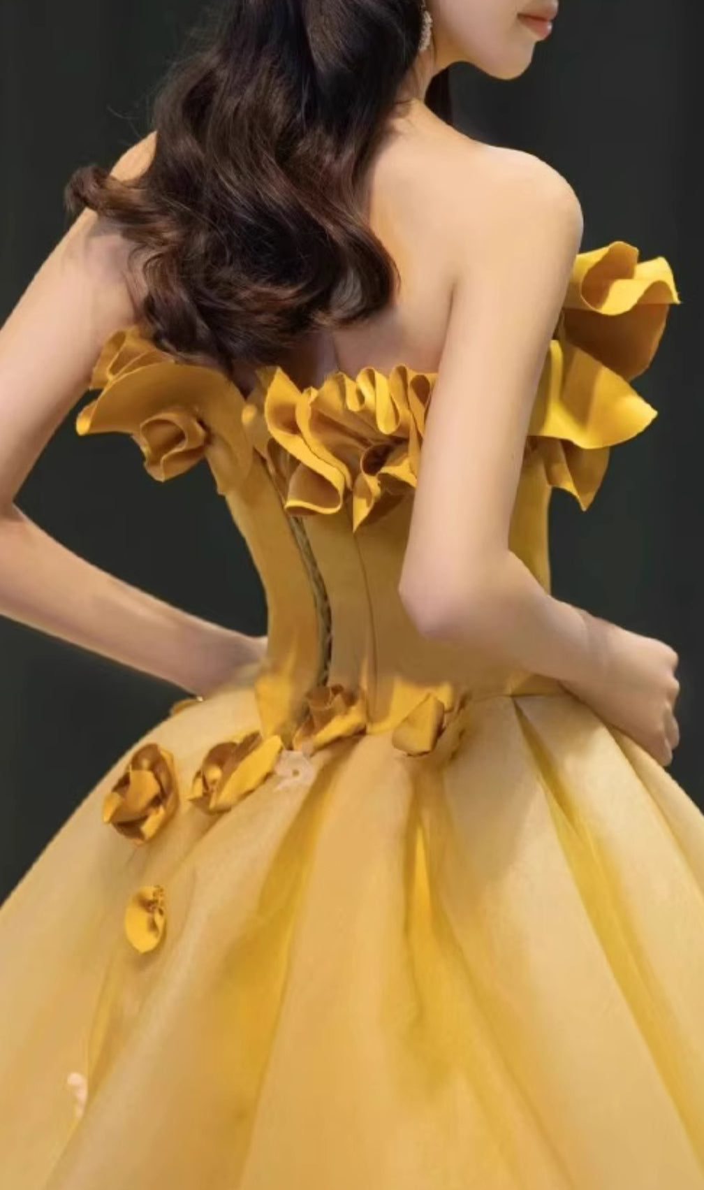 Dalia Yellow Flower Embellished Maxi Dress