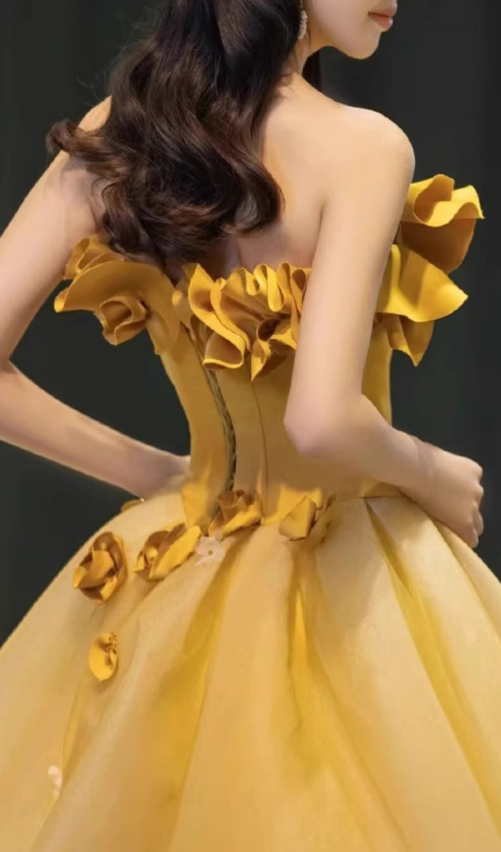 Dalia Yellow Flower Embellished Maxi Dress