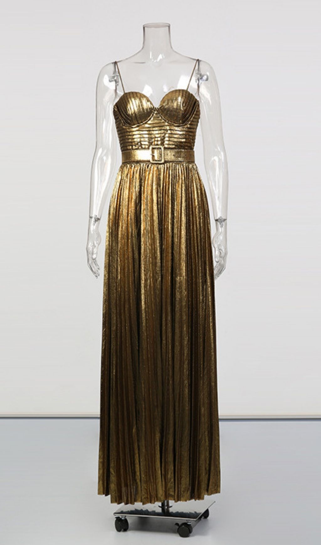 Kalyssa Goddess Gold Pleated Strappy Maxi Dress - Gala & Event Gown